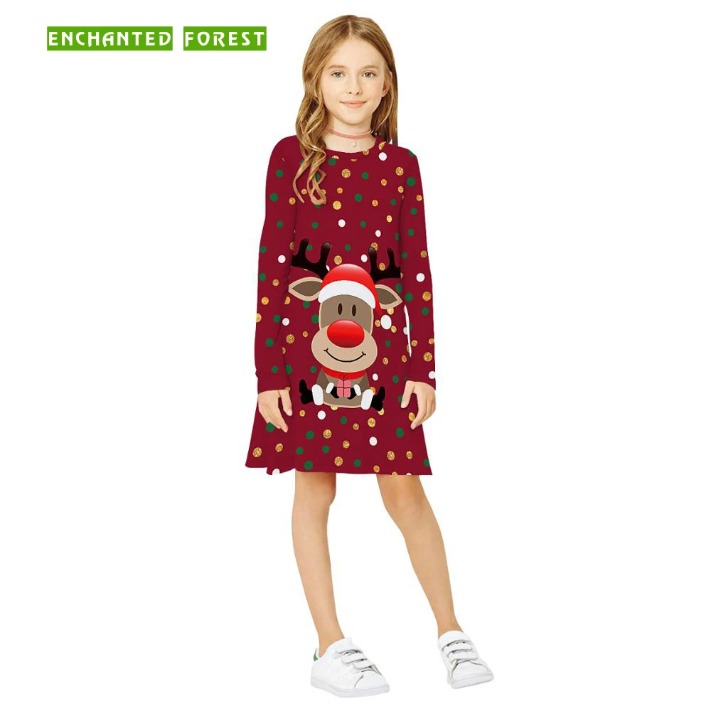 Платье для девочек; сезон весна-осень; Новая детская одежда; рождественское платье принцессы с объемным цифровым принтом для девочек; платье с длинными рукавами для девочек