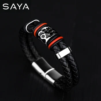 

Black Color 13mm Width Men Genuine Leather Bracelets Wrist Bangle Length 18.5/19.5/20.5/22CM