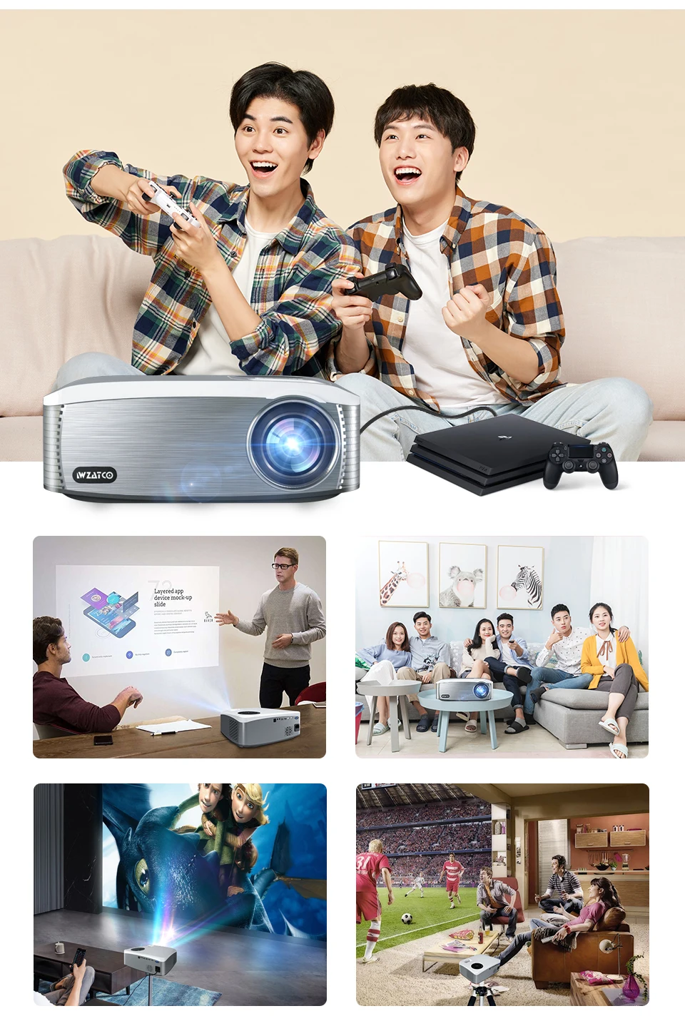 best 4k projector WZATCO C6 300inch Full HD 1920*1080P LED Projector Android 10.0 WIFI Smart Video Proyector Home Theater Cinema play Game Beamer ceiling projector