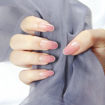 

24pcs Gradient Pink Golden Rim Fake Nail Girls Sweet Candy Color False Nails DIY Long Round Full Cover Nails Press On Nail