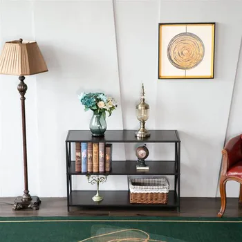 

Industrial Style Three-Layer Side Crossing Porch Table Black Walnut Color Rectangle Mediterranean Console Table Home Furniture