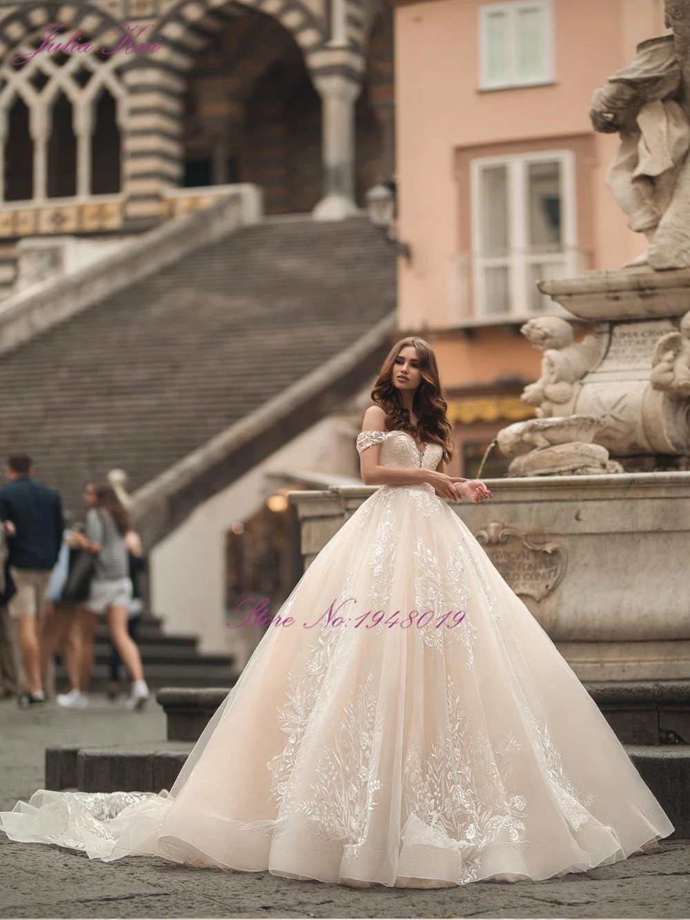 Julia Kui Высокое качество вырез сердечком бальное платье Свадебные платья Вышивка Аппликации с открытыми плечами Часовня поезд невесты платья