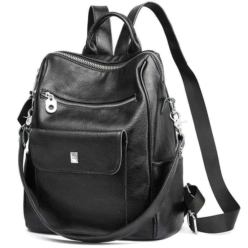 

IMIDO Women's backpack leather tide Korean version of the wild large capacity casual leather backpack soft leather Lady backpack