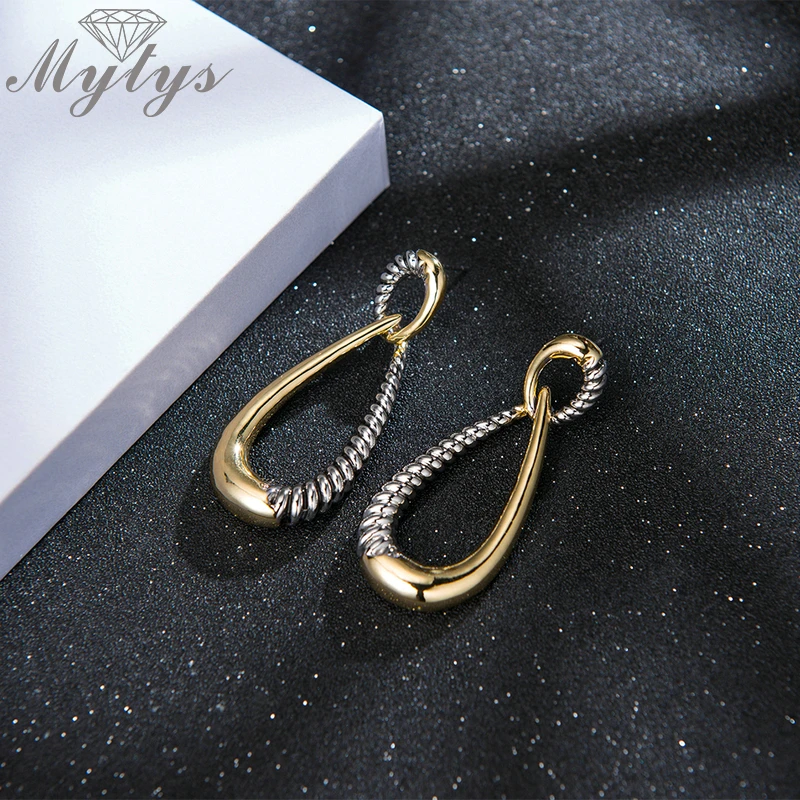 Mytys Twist серебряные микс золотые капли воды серьги для женщин два тона золотые висячие серьги ювелирные изделия подарок CE626