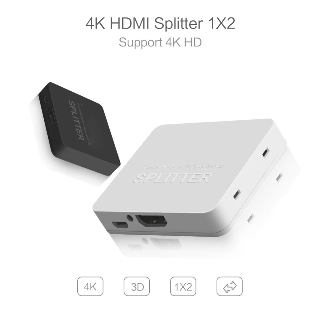 1x2 Full HD 1080p 4K Splitter 1 in 2 Out HD Amplifier Signal Distributor Divisor Switcher