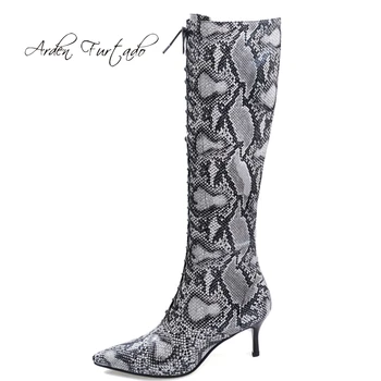 

Arden Furtado Fashion Women's Shoes Winter Pointed Toe Stilettos Heels Zipper Women's Boots Knee High Boots serpentine shoes 40