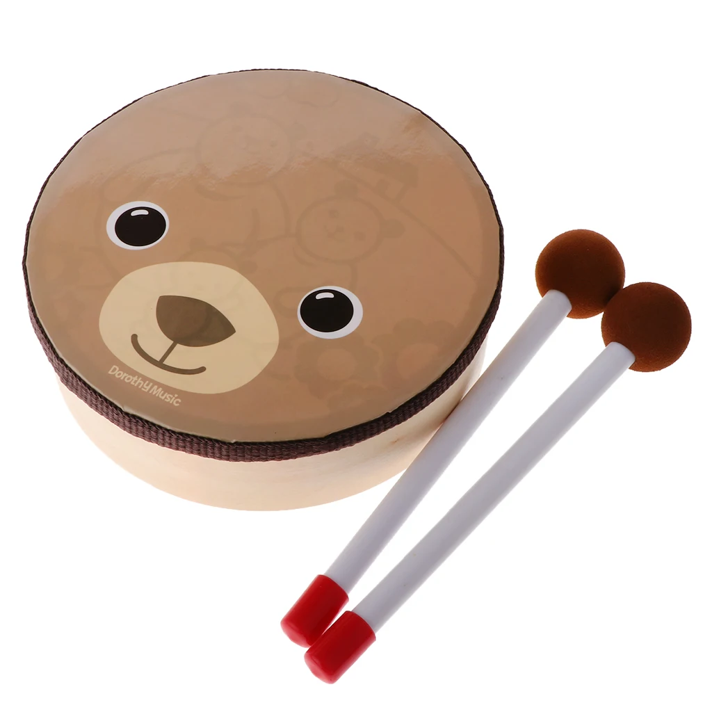Cartoon Bear Pattern Drum Musical Toy Percussion Musical Instrument with Drum Sticks Mallet for Children Kids Educational Tools musical percussion instruments