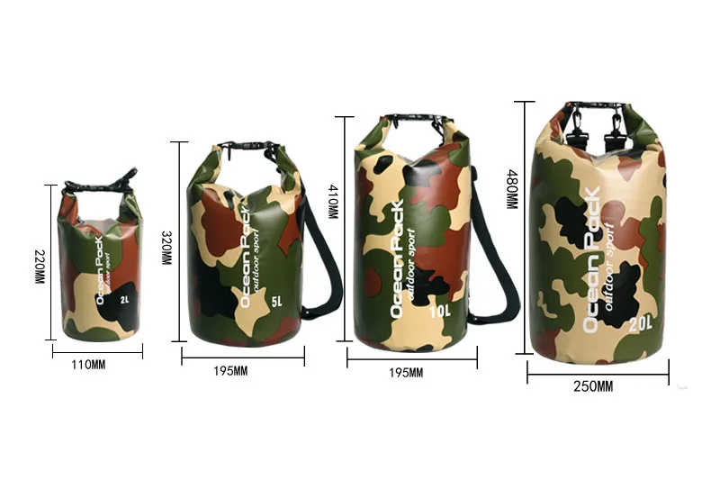 Водонепроницаемый рюкзак, уличные сумки для плавания, камуфляжные летние пляжные спортивные сумки для серфинга, ПВХ сумка-ведро, 2L-30L Bolsa, непроницаемая