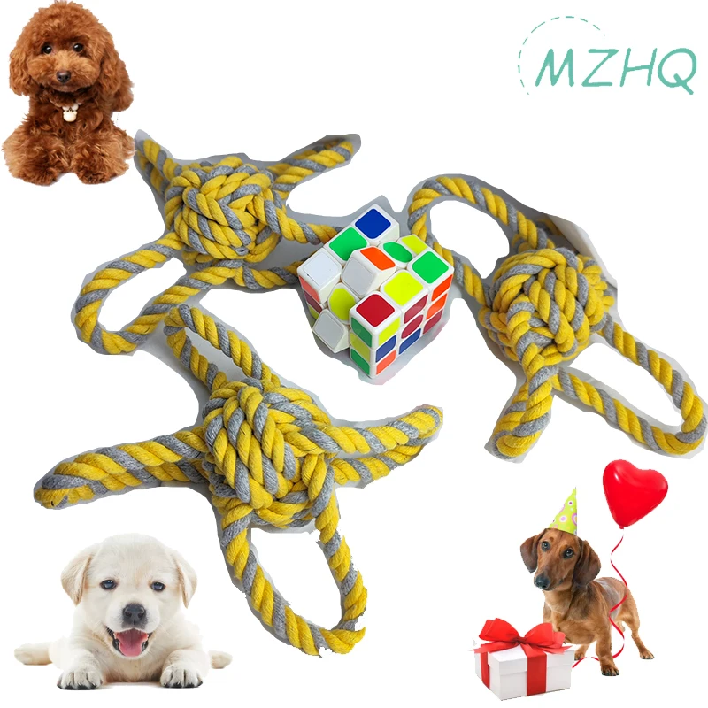 1 Interactive Training Products Pets Dog Toys Bite Resistant Cotton Ball Stick Knot Rope Puppy Chew Teeth Cleaning Toys For Dogs cotton rope knot dog chew toy bite resistant pet molar interactive toys puppy cleaning teeth braided bone rope pets supplies