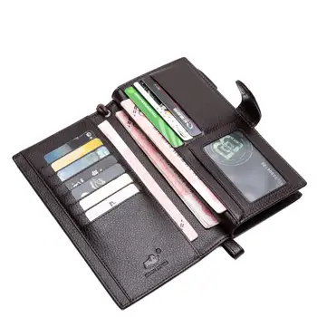 

Bison Denim Business Casual Men Long Wallet Card Holder Cowskin Men's Purse Zipper Male Clutch Genuine Leather Luxury Brand