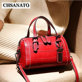 

CHSANATO Women's Cowhide Leather Boston Tote Luxury Crocodeile Pattern Girls Handbag Bag Famous Brand