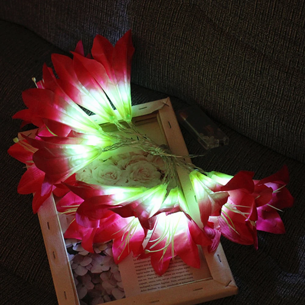Artificial Lily Flowers Fairy String Lights For Wedding Party Bedroom Christmas Garden Valentine'S Day Decor