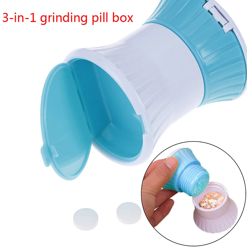 2 Layer Pill Medicine Grind Splitter Cutter Organize Box Pill Crusher Grinder Travel Use Container Medicine Cutting Tablet