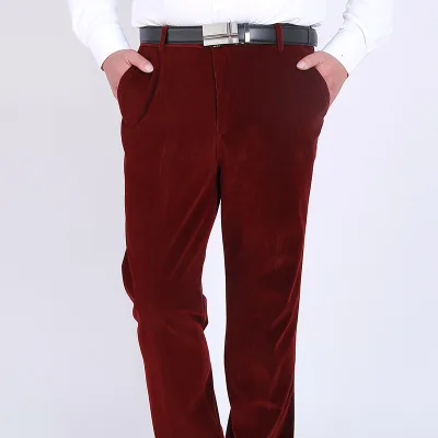 Мужские вельветовые повседневные штаны хлопковые Умные повседневные Прямые брюки винтажная приталенная одежда наивысшего качества 36 38 - Цвет: Бургундия