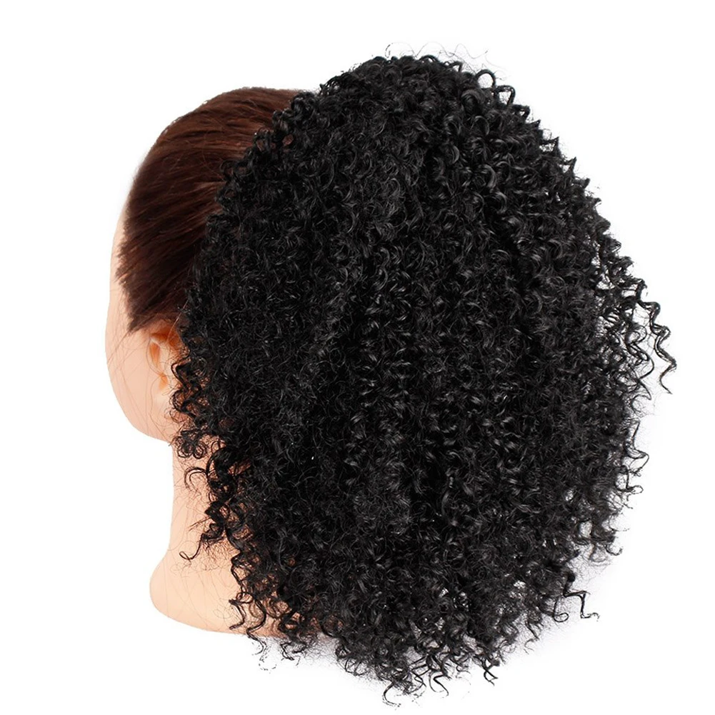 Rabo de Cavalo Clip em Extensão do Cabelo Cauda para Mulher Cordão Sintético Afro Kinky Curly Cabelo Bun Puff Chignon Hairpiece Pônei 4 High Quality Apliques e perucas