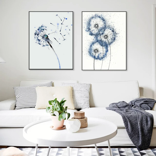 Blue Dandelion Poster And Print Wall Art Flowers Canvas Painting Modular Pictures Decoration Living Room Luxury Modern Object 2 Pcs Discount