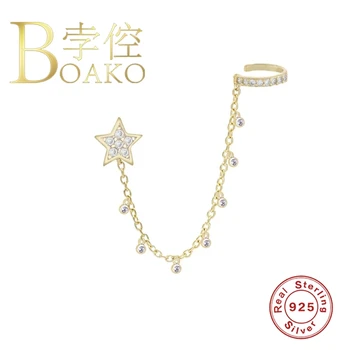 

BOAKO 1Pcs Chain Star Earrings For Women 925 Sterling Silver Earrings Dangle Piercing Jewelry Ear Cuffs Pendientes Серьги#10.12