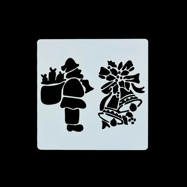 7pcs 13*13cm Christmas Stencils DIY Cake Decorating Moulds Baking Embellishments Stencil Template Mold for Home Kitchen Supplies B04 santa and bell