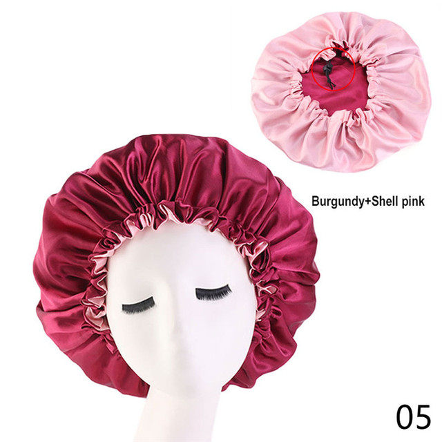 Satin Bonnet Hair Caps Double Layer Adjust Sleep Night Cap Head Cover Hat For Curly Springy Hair Styling Accessories