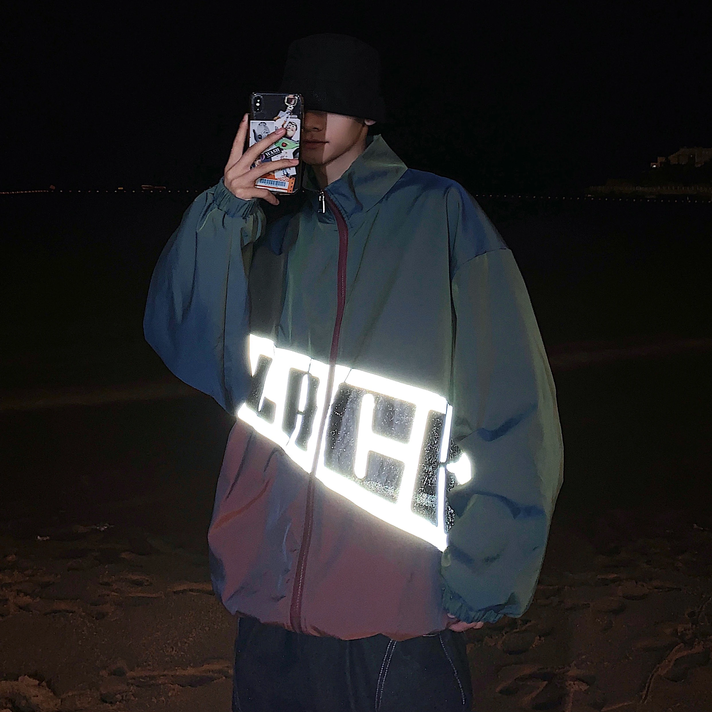 

Reflective Letter Print Jacket for Men Autumn Patchwork and Contrast Coat Harajuku Fashion Clothing Oversize Japanese Streetwear