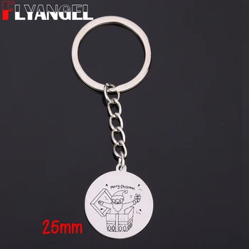 

FLYANGEL Long Pendant Keychain Engraved Merry Christmas Santa Claus Key Holder Jewelry Family Family Trinket Decoration Gifts