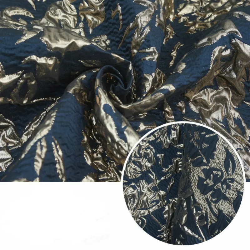 

Navy Blue Gold Jacquard Fabric Embossed Style Brocade Fabric For Dress Kids Garment Fabric