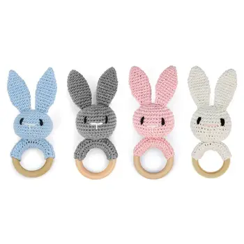 

Baby Wood Teether Ring DIY Crochet Bunny Rattle Soother Bracelet Teething Molar P31B
