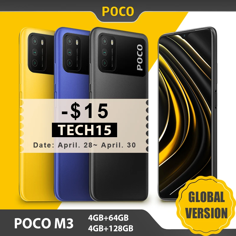 Versión Global POCO M3 4GB 64GB / 128GB Smartphone Snapdragon 662 Octa Core 48MP Triple Cámara 6,53 FHD pantalla 6000mAh batería de la batería