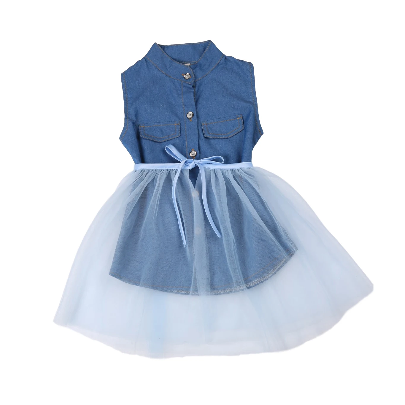 Infant Kids Baby Girls 1T-6T Princess Dress 2pcs Sleeveless Single Breasted Blue Sundress+Lace Skirts | Детская одежда и обувь