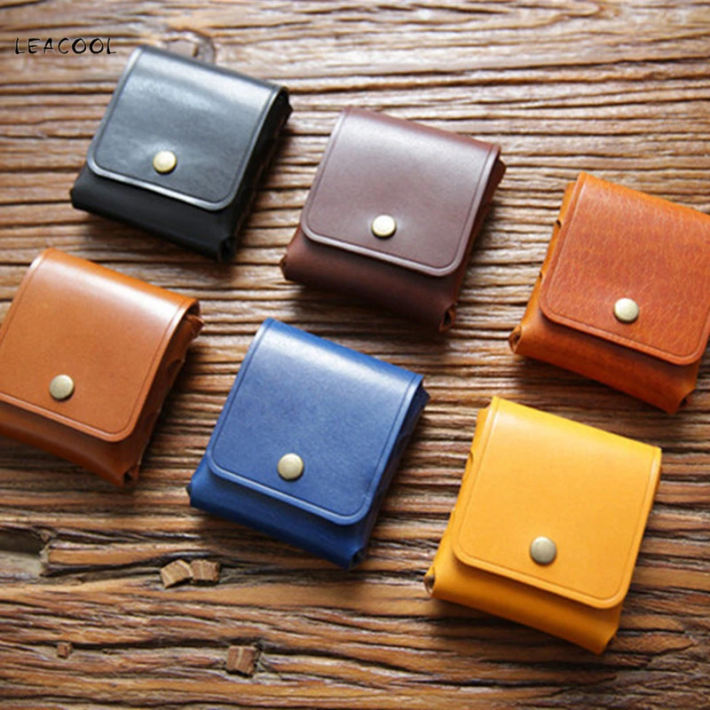 Monedero Vintage de cuero genuino hecho a mano para hombre y mujer, Mini bolsa portátil para monedas, bolso de almacenamiento de piel de vaca diseñador creativo|Monederos| AliExpress