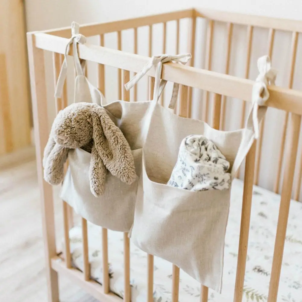 Baby Bed Hanging Storage Bags Cotton Newborn Crib Organizer Toy Diaper Pocket For Crib Bedding Set Accessories Nappy Store Bags baby crib hanging storage bag diaper nappy organizer cot bed organizer bag infant essentials diaper caddy kids crib bedding sets