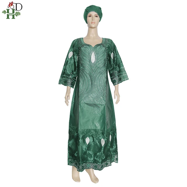 H&D African Maxi Dresses Rich Woman Bazin Dress XXXL Plus Size Dashiki Ankara Dress African Head Wraps Ladies Clothes Boubou green