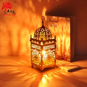 

European-Style Moroccan Mediterranean Gold Iron Candlestick Wind Lamp Middle East Style Home Decoration Lamp Candle Stand
