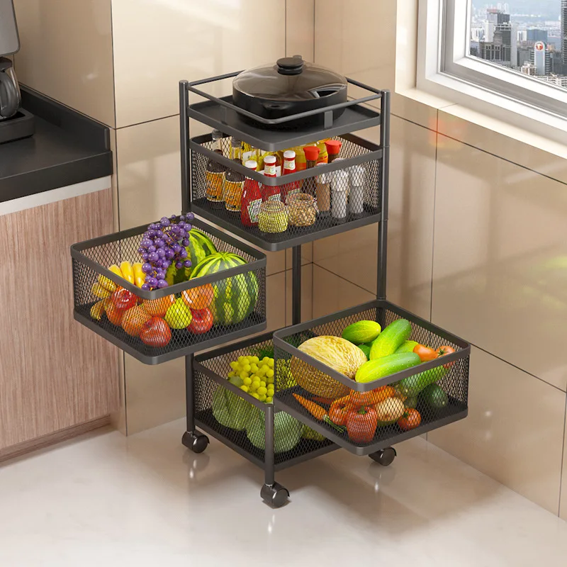 US $91.08 Kitchen Storage Basket MultiFunctional Vegetables Fruit Racks with Cover Drawer for Organizers Box Durable