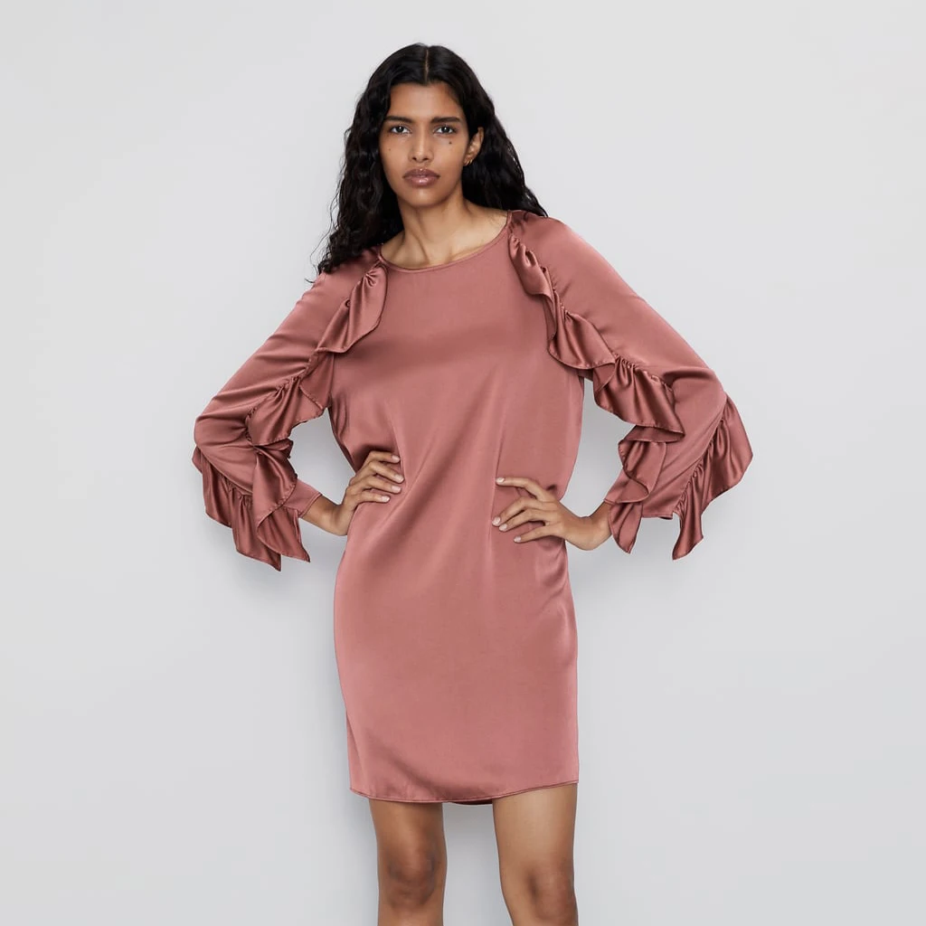 

2019 ZA Fashion Elegant Pink Dress Women Autumn Trendy Vintage Solid Butterfly Sleeve Straight Dress Fall Clothing Outwear