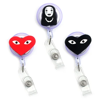 

Japan Cartoon Black & Red Heart Man Clown Retractable Card Holder Badge Reel Nurse Exhibition Enfermera Girl Name Card Chest Boy