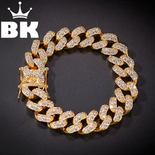 15 мм медный 2-рядный кубинский браслет Iced Out CZ браслет золотого и серебряного цвета для мужчин Роскошная застежка в коробке Прямая поставка