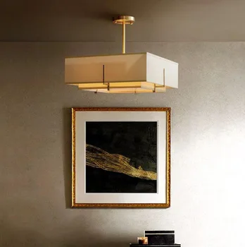 

HAIXIANG Square Fabric Shade Ceiling Lamp Bedroom Lighting Copper Dining Room Chadelier Ceiling Fixtures