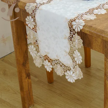 

Home Decorative Beige Color Embroidered Jacquard Table Runner Dining Banquet Coffee Table TV Stand Cover