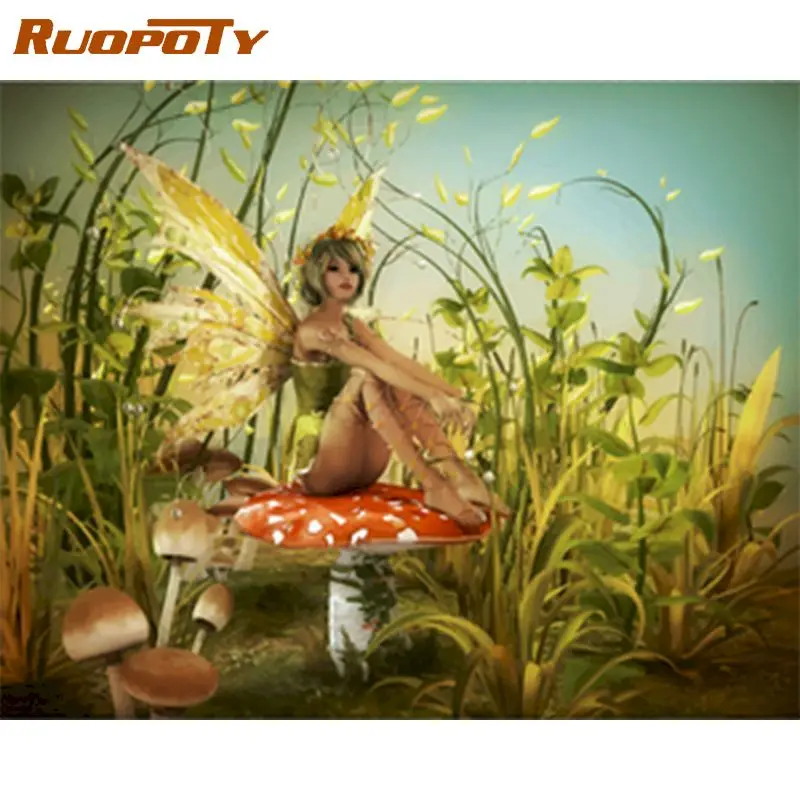 

RUOPOTY Frame Elf girl Diy Painting By Number Figure painting Modern Wall Art Hand Painted Oil Painting For Home