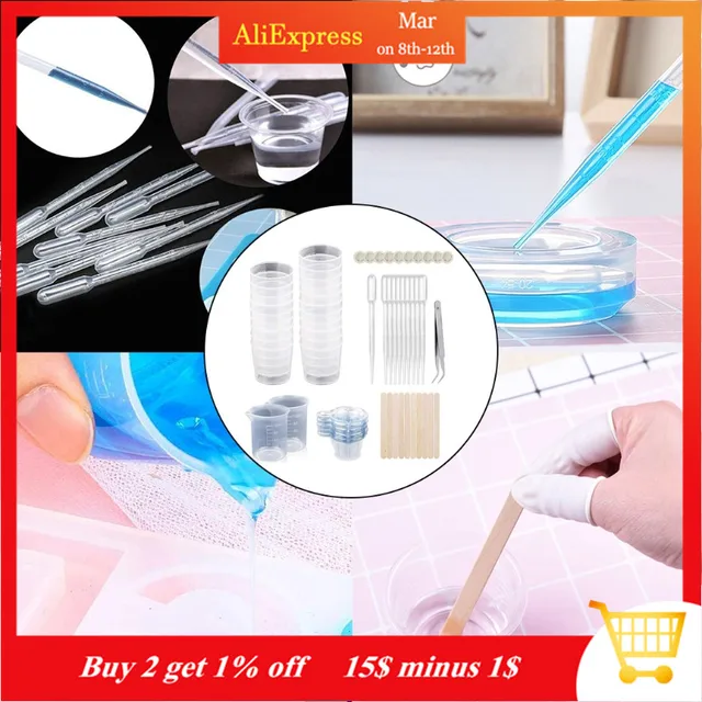 1 Set Resin Mixing Cups+Epoxy Mixing Cup and Sticks+100ml Measuring Cups Tweezer