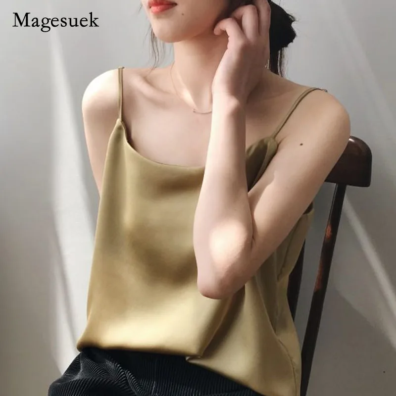 

Летний сексуальный топ, женские атласные майки, однотонный, Модный повседневный жилет, новинка 2021, тонкий топ на бретелях для женщин, 13767