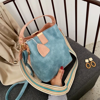 

Bucket bag women's shoulder bag 2019 new discount Messenger bag party shopping handle bag high quality PU stitching bags