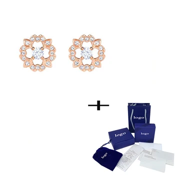 

Fashion New Rose Gold Flower Crystal ladies Pierced Earrings Simple Ladies Jewelry Anniversary Gift
