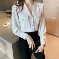Plus Size Long Sleeve V-Neck Office Chiffon Women Blouse Shirt Top 1