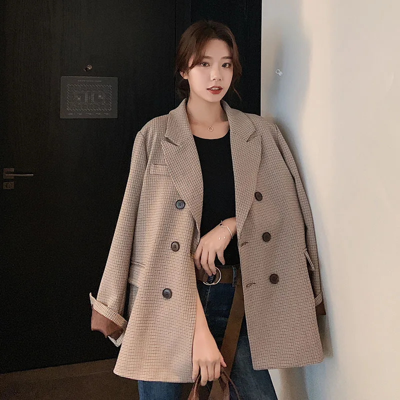 

Plaid Small Suit 2019 Spring And Autumn New Style Casual England Coat Loose-Fit Pattern Women's Korean-style Retro CHIC Suit