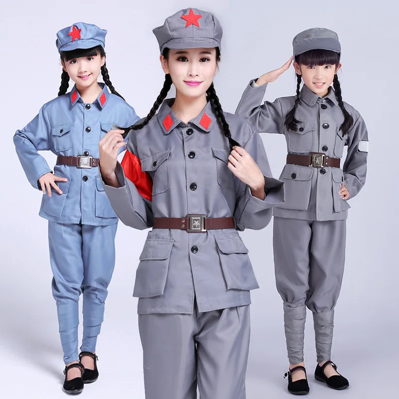 

Adult Children the Red Army Costume Small Eight Military Uniforms War Clothing Campus Stage Performance Costume Red Guards Servi