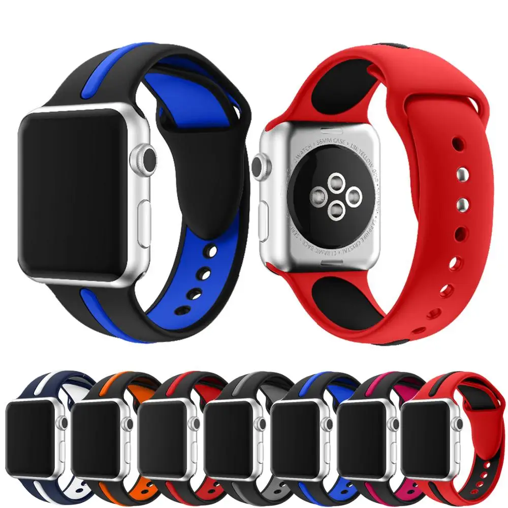 

Double Color Silicone Sports Watchband for Apple Watch series 5 4 3 2 1 Colorful Soft Replacement Strap for iWatch 38/40/42/44mm