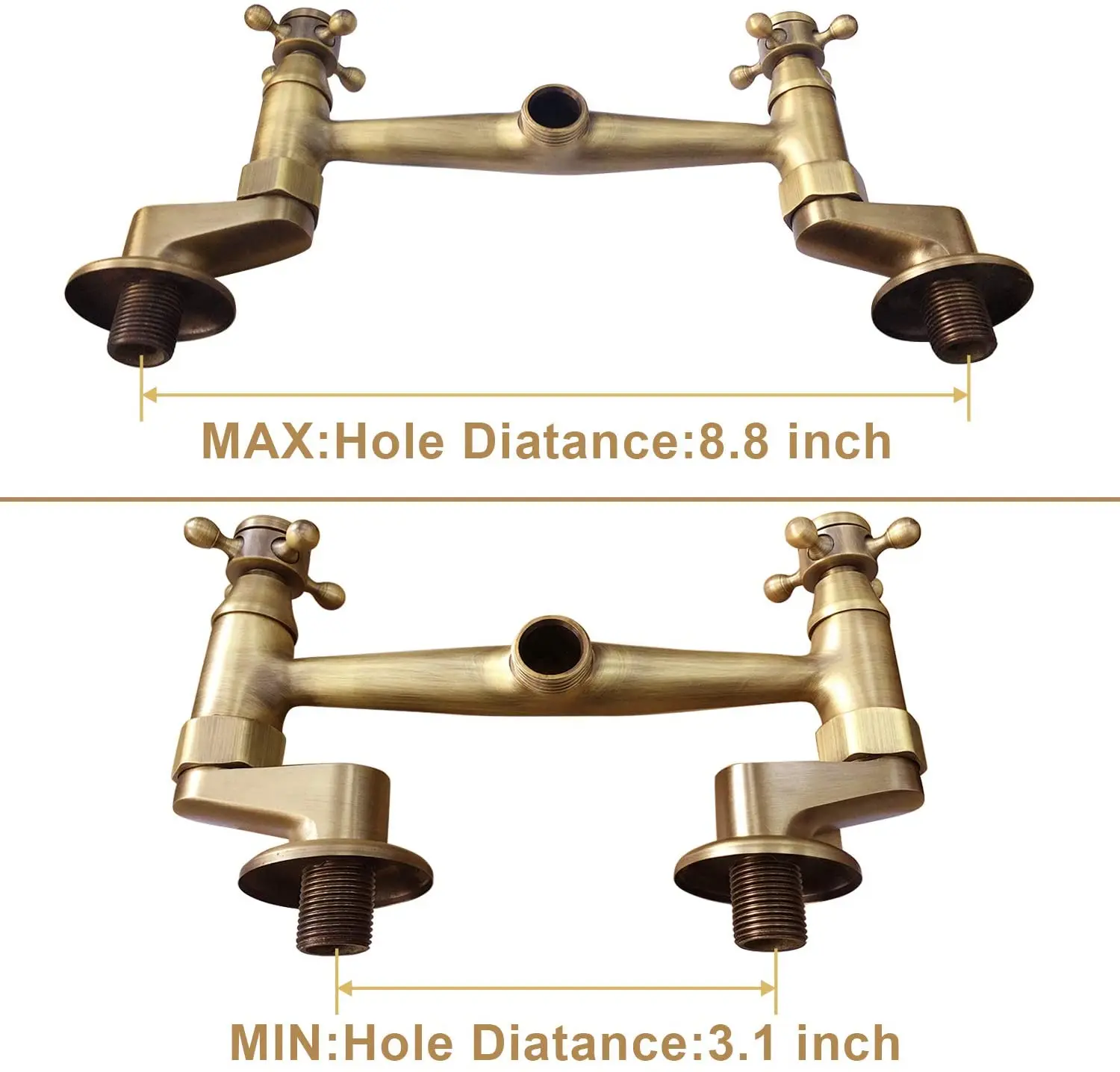 IMPEU 3-3/8 Inch Wall Mount Adapter Clawfoot Tub Bathtub Faucet Adjustable Swing Arms Eccentric Screw Antique Brass 2 Pack