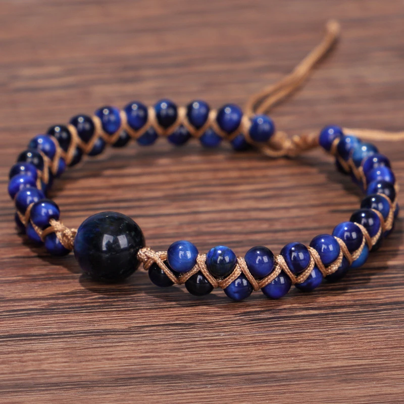 Women Men Blue Tiger Eye Bracelets Men Natural Stone Beads Charms Bracelet 